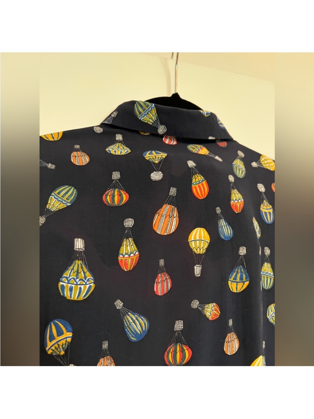 ❤️Zara Hot Air Balloon Watercolor Navy Shirt Emerald Green Trim S - Picture 5 of 6